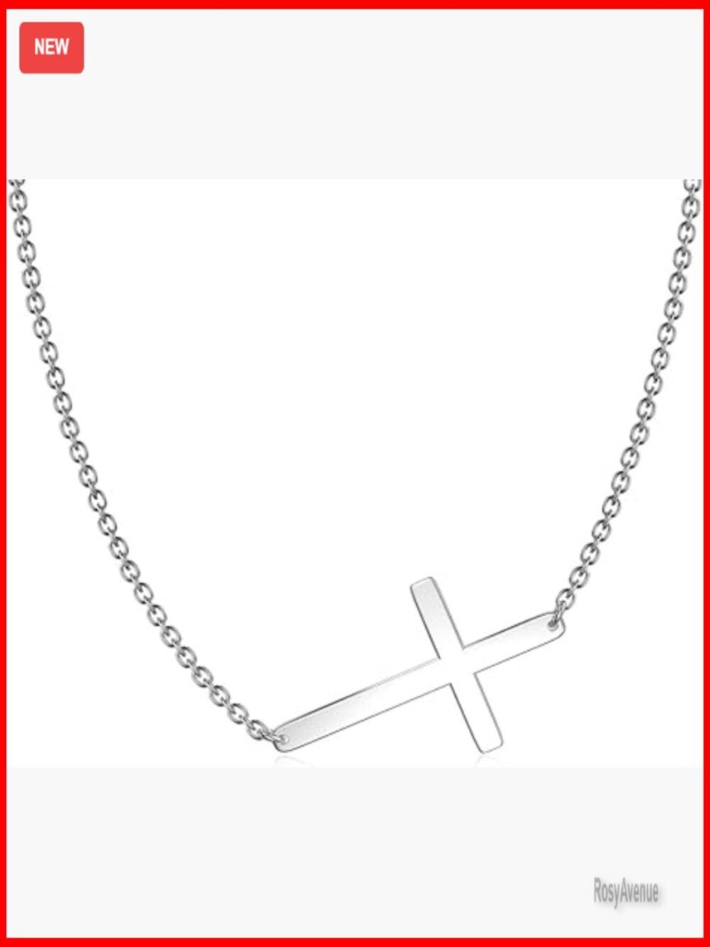 Sterling Silver Sideways Cross Pendant Necklace Adjustable Chain